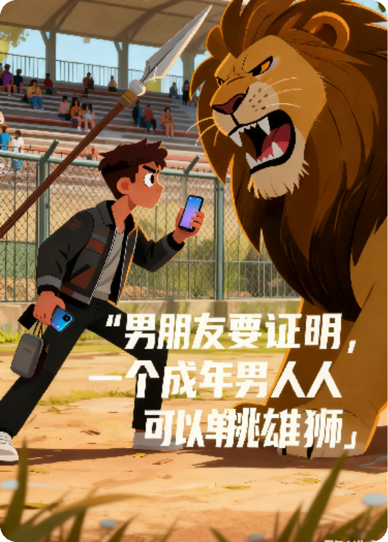 男朋友要证明，一个成年男人可以单挑雄狮