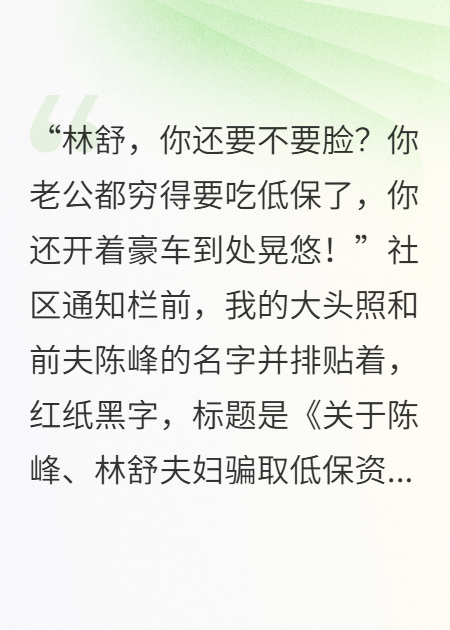 社区公示我骗低保，我反手送前夫全家坐牢