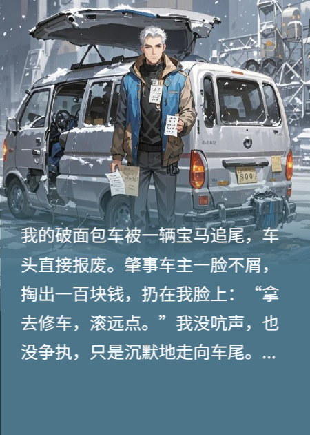 宝马撞烂我破车，开后备箱他跪了