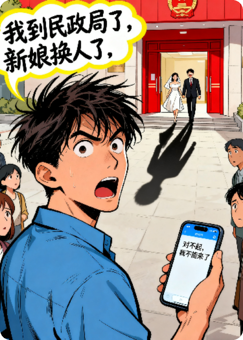 我到民政局了，新娘换人了