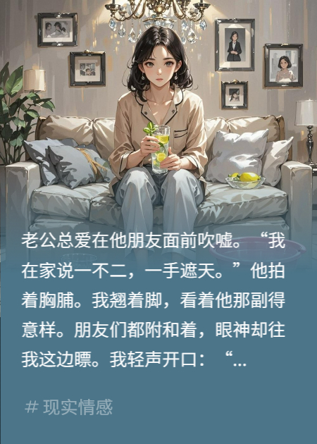 老公吹嘘一手遮天，我当他兄弟面使唤他：去，倒洗脚水