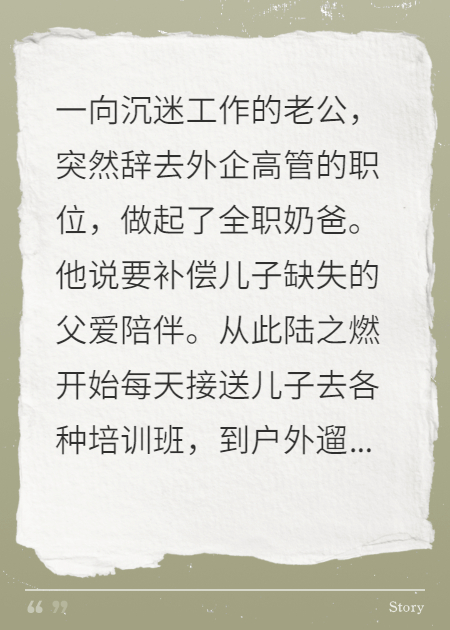 丈夫辞职做全职奶爸后，我提出离婚