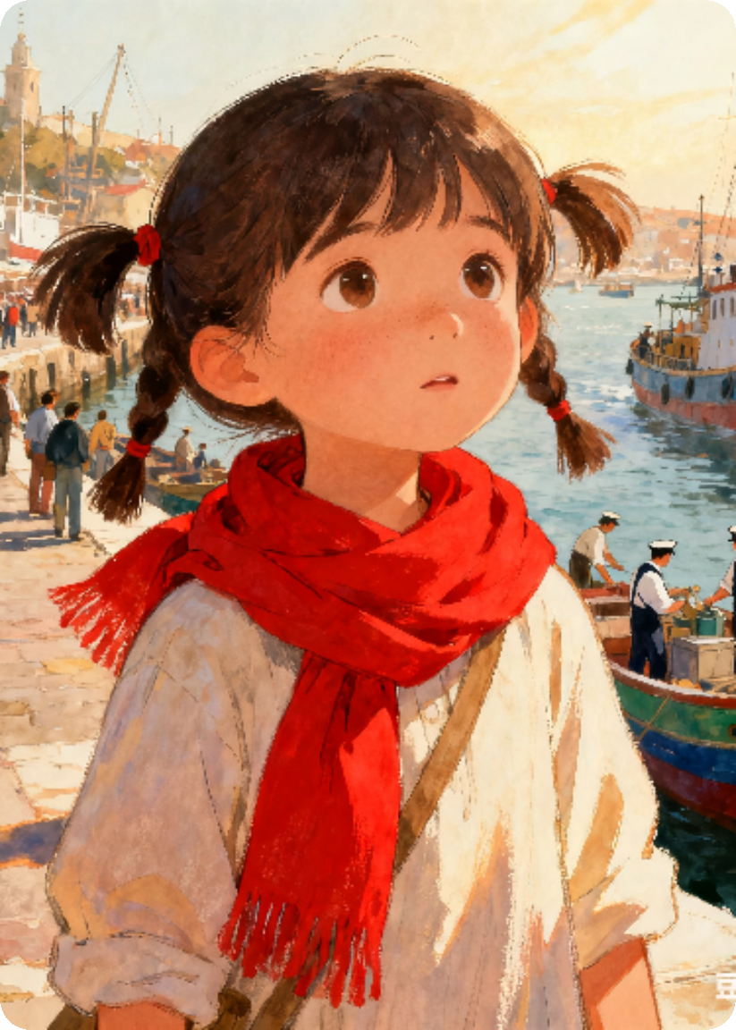 港口等待的红围巾