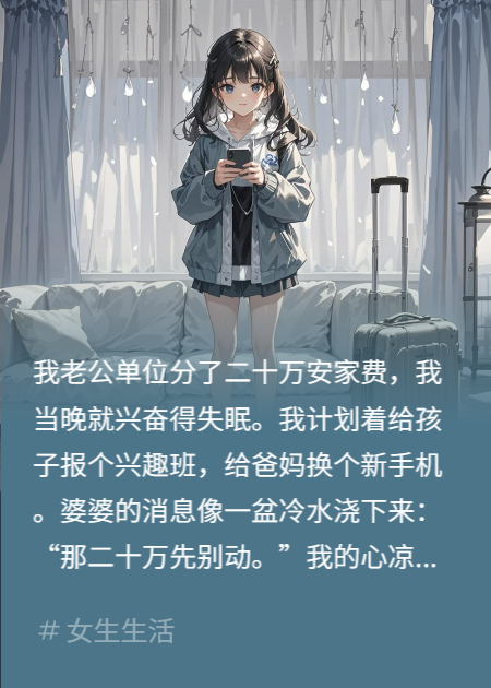 老公发二十万安家费，婆婆：先别动，给你小叔子买房