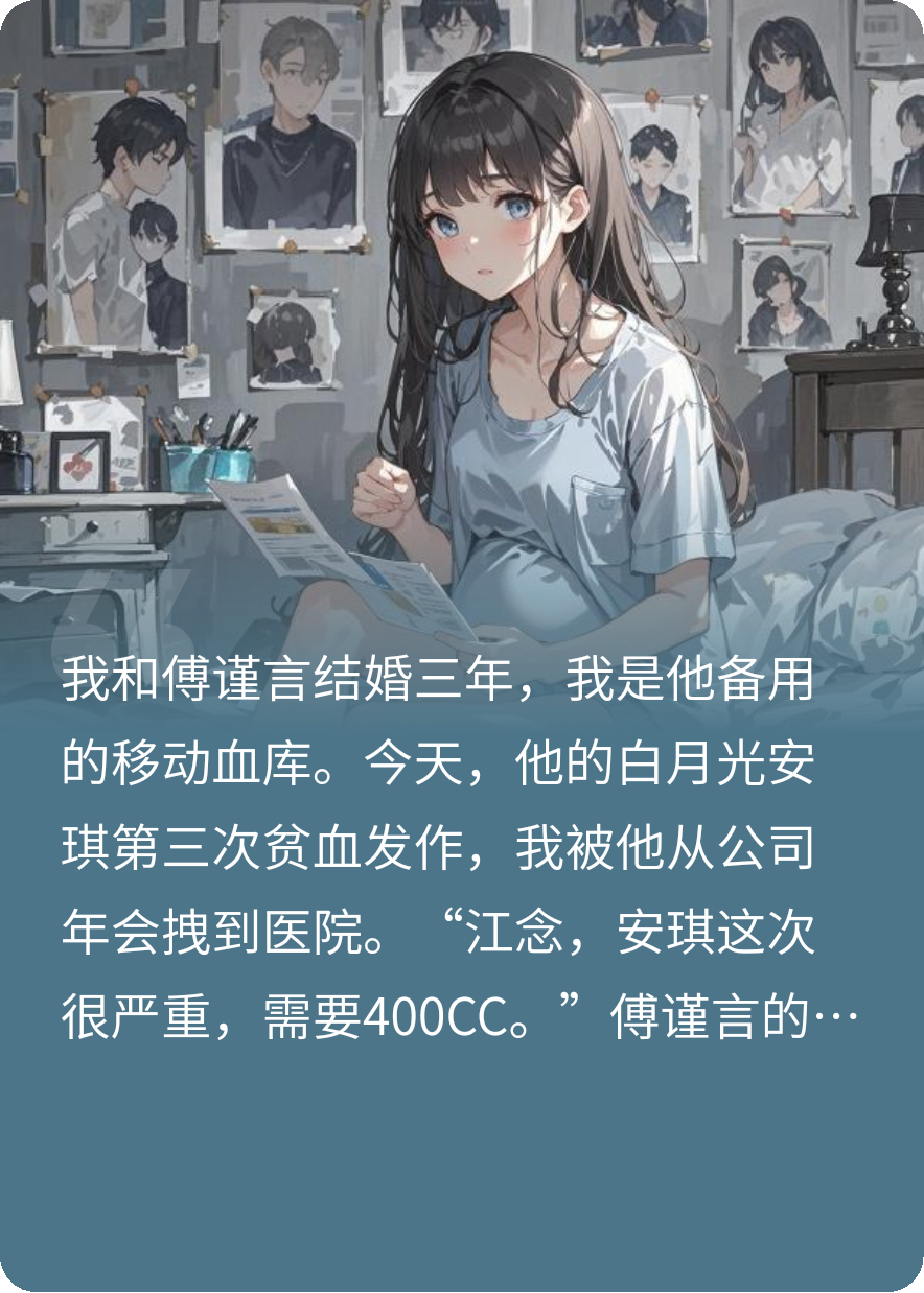 我和傅谨言结婚三年，我是他备用的移动血库。