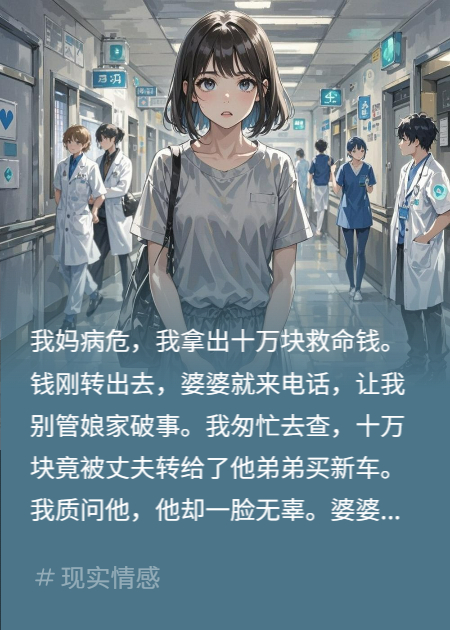 十万救母钱，丈夫拿给小叔买车，婆家：钱要用在刀刃上