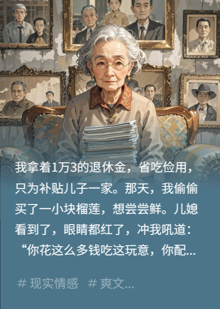 退休金1万3吃榴莲被儿媳：“你配吗”给她断供后人傻了