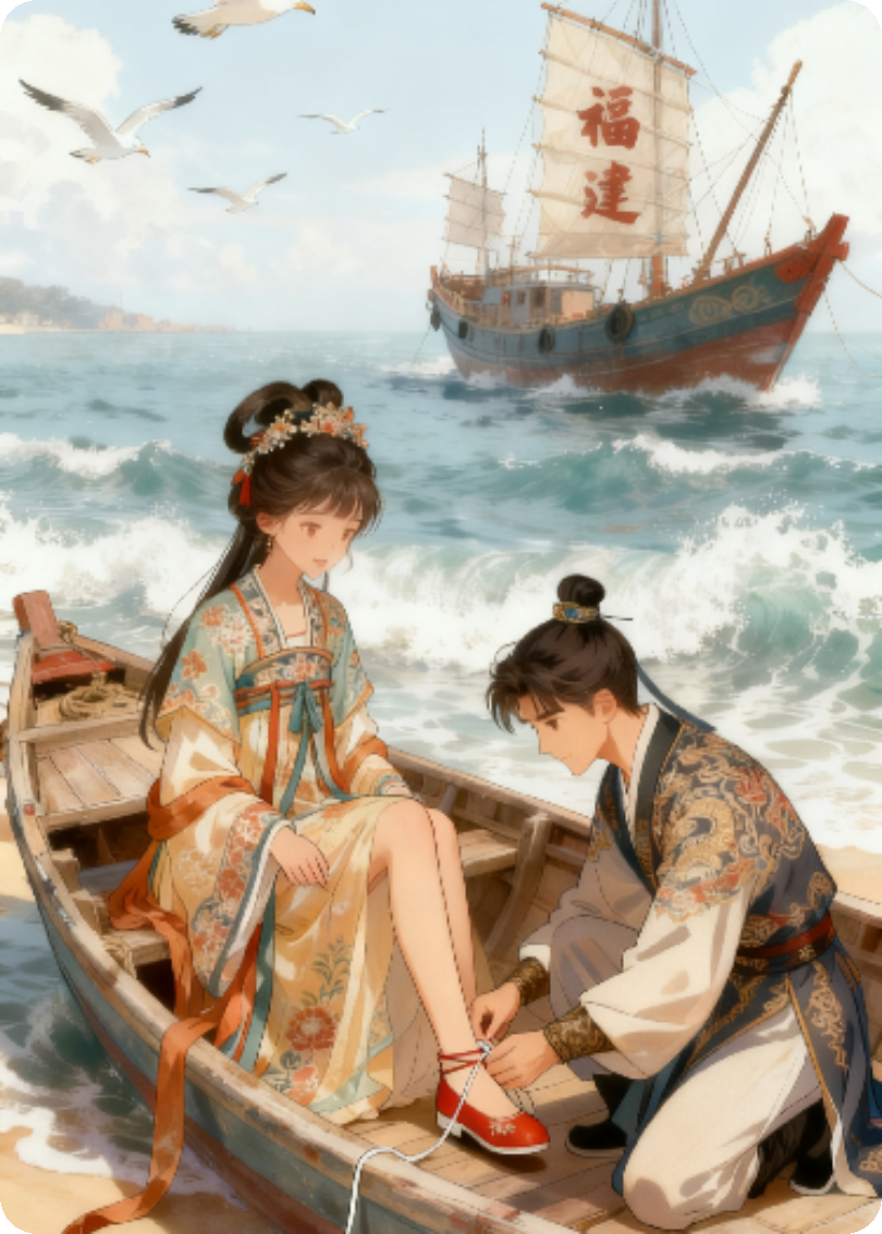 九曲与糯米小妹妹乘船出海