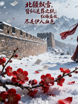 北疆飘雪，皆似送葬之纸；红梅盛放，尽是伊人血色。